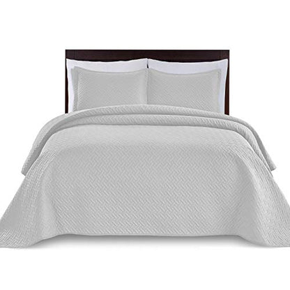 Bedding Oversize Lightweight 3 Piece Coverlet Set (Light Gray/Weaving, Queen)