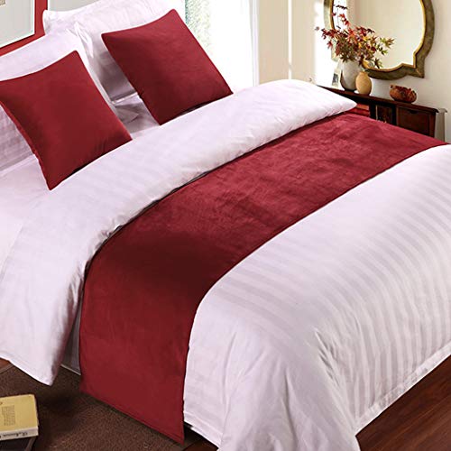  Homepingnew Velvet Bed Runners Scarf Solid Color Pet Bed Scarf Pet Protector Dog Covers For King Queen Size Bed Twin Full California King (Wine Red, 102"X20")