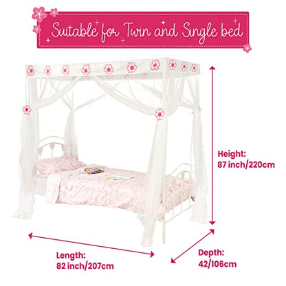 Wremedies For Easier Living Pink Princess Bed Canopy For Girls Mosquito Netting Bed Easy Installation Flower Bedroom Accessory Hanging Curtain Birthday Gift Single Bed Tent Pink + White