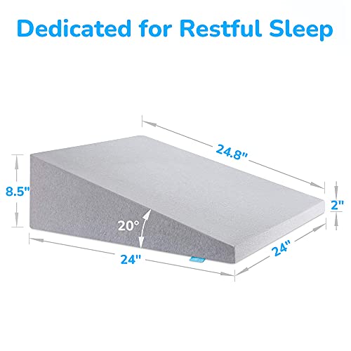  RECCI Bed Wedge Pillow With Memory Foam Top, Back Wedge Pillow For Bed, Wedge Pillow For Sleeping And Acid Reflux, Anti Snoring, Gerd Pillow, Reading Pillow Bed Wedge With Removable Cover (8.5-Inch)