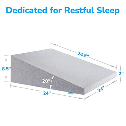  RECCI Bed Wedge Pillow With Memory Foam Top, Back Wedge Pillow For Bed, Wedge Pillow For Sleeping And Acid Reflux, Anti Snoring, Gerd Pillow, Reading Pillow Bed Wedge With Removable Cover (8.5-Inch)