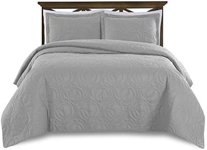  Prime Bedding Manchester 3-Piece Oversized Quilted Bedspread Coverlet Set (Ivory, King)