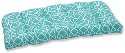  Pillow Perfect Outdoor/Indoor Catamaran Tile Aqua Square Corner Seat Cushions, 20" X 20", Blue, 2 Pack