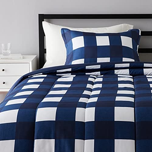  Amazon Basics Reversible Comforter Set, Twin / Twin XL, Blue Harbor Stripes, Microfiber, Ultra-Soft