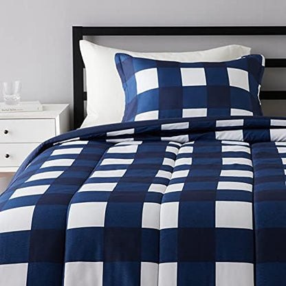  Amazon Basics Reversible Comforter Set, Twin / Twin XL, Blue Harbor Stripes, Microfiber, Ultra-Soft