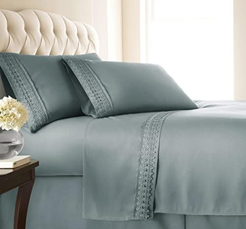  Vilano Lace, 4-Piece, 21-Inch Extra Deep Pocket Sheet Set, Premium Quality, Easy Care, Shrinkage Free Sheet Set With 1 Flat Sheet, 1 Fitted Sheet, 2 Pillowcases, Sage Green, Queen