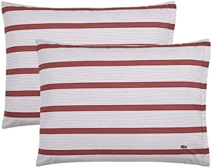  Lacoste 100% Cotton Percale Pillowcase Pair, Graphic Stripe Print, Dark Grey, Standard