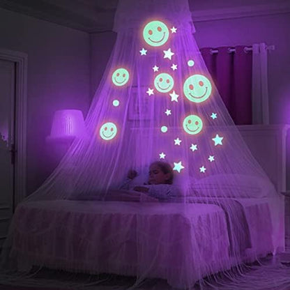  Bed Canopy For Girls Bedroom Decor With Fluorescent Stars Glow In Dark Mosquito Net Canopy Bed Curtains (Pink-Smile)