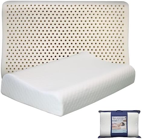  JABXKEJI Latex Pillow 100% Natural & Organic Contour For Side Back Stomach Sleeping Neck Shoulder Pain Relief Without Memory Foam Chemicals With Removable Breathable Cover (Standard, 23.4"*15.5")