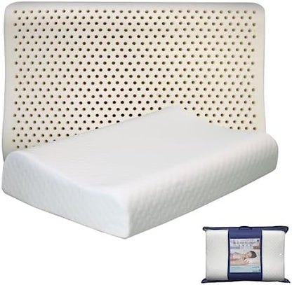  JABXKEJI Latex Pillow 100% Natural & Organic Contour For Side Back Stomach Sleeping Neck Shoulder Pain Relief Without Memory Foam Chemicals With Removable Breathable Cover (Standard, 23.4"*15.5")