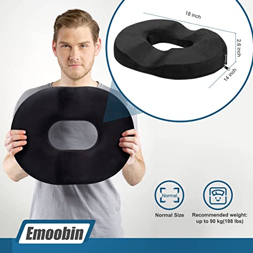  Emoobin Donut Pillow Hemorrhoid Tailbone Cushion - Orthopedic Pain Relief Pillow For Pregnancy, Coccyx, Bed Sores, Post Natal, Sciatica,18 Inches Black