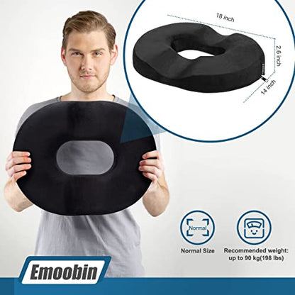  Emoobin Donut Pillow Hemorrhoid Tailbone Cushion - Orthopedic Pain Relief Pillow For Pregnancy, Coccyx, Bed Sores, Post Natal, Sciatica,18 Inches Black
