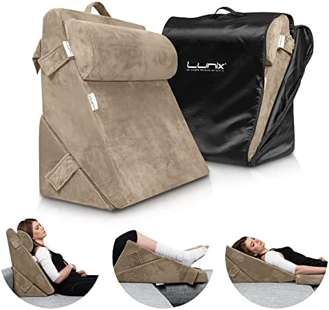  Lunix LX6 3pcs Orthopedic Bed Wedge Pillow Set, Post Surgery Memory Foam For Back, Leg And Knee Pain Relief, Sitting Pillow For Reading, Adjustable Pillows For Acid Reflux And GERD For Sleeping Brown