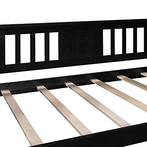  BIADNBZ Twin Daybed Sofa Bed Frame With 2 Side Small Foldable Table And Wood Slat Support, Bedroom Furniture Set, Easy Assembly, Espresso