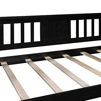  BIADNBZ Twin Daybed Sofa Bed Frame With 2 Side Small Foldable Table And Wood Slat Support, Bedroom Furniture Set, Easy Assembly, Espresso