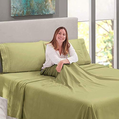  Clara Clark Premier 1800 Series 4pc Bed Sheet Set - Deep Pocket Bundle With UBER Comfort Set Of 4 Corner Adjustable Bed Sheet Straps Suspenders Grippers Fasteners (Beige Cream, King)