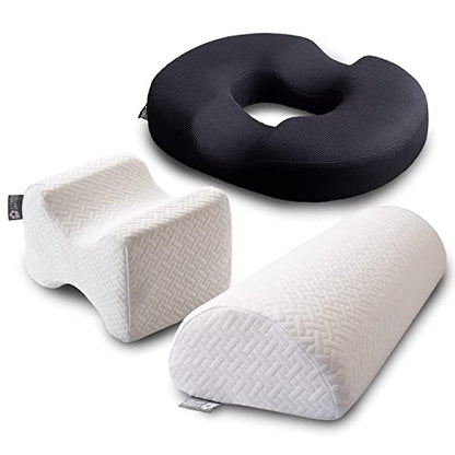  5 STARS UNITED Knee Pillow For Side Sleepers And Half Moon Bolster Semi-Roll Pillow And Donut Pillow Hemorrhoid Tailbone Cushion, Bundle