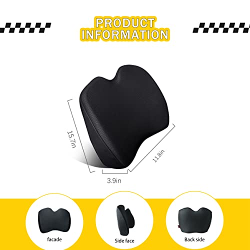  Super Soft Lumbar Support Pillow For Car, 100% Memory Foam Lumbar Pillow With Breathable Removable Cover, Ergonomic Design - Back Pillow Lumbar Support Pillow For Office Chair/Back Pain Relief(Black)