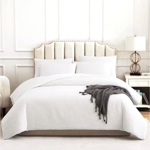  Waffle Duvet Cover King - Cooling Duvet Cover - Cotton Waffle Weave Duvet Cover Set With 1 King Duvet Cover And 4 Pillowcases - White Duvet Cover King Size - Cotton Duvet Cover (King, 104x90'' White)