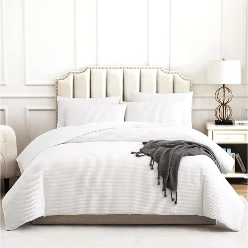  Waffle Duvet Cover King - Cooling Duvet Cover - Cotton Waffle Weave Duvet Cover Set With 1 King Duvet Cover And 4 Pillowcases - White Duvet Cover King Size - Cotton Duvet Cover (King, 104x90'' White)