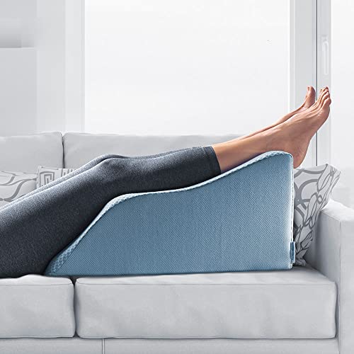  Lounge Doctor Elevating Leg Rest Pillow With Memory Foam, Uniquely Designed Incline Wedge For Vein Circulation, Leg Swelling, Lymphedema,Leg And Back Pain, Relaxation, Light Blue, 24" Wide, Medium