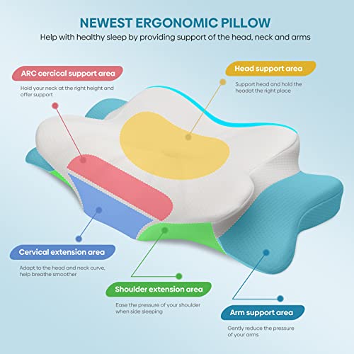  Cervical Pillow For Neck & Shoulder Pain Relief Sleeping - Ergonomic Contour Pillows - Memory Foam Pillow For Side, Back & Stomach Sleepers - Queen Size