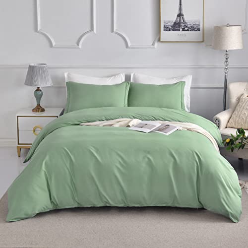  Duvet Cover Set King Size, Ultra Soft Washed Microfiber Duvet Covers, 3 Pieces Bedding Duvet Cover Sets(1 Duvet Cover, 2 Pillowcases) With Zipper Closure & Corner Ties (Light Green, King)