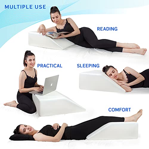  Leg Elevation Pillow With Memory Foam Top - Elevated Leg Rest Pillow For Circulation, Swelling, Knee Pain Relief - Wedge Pillow For Legs, Sleeping, Reading, Relaxing - Washable Cover (8 Inch)