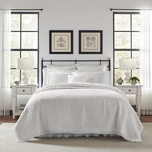  Laura Ashley Home - King Quilt Set, Lightweight Cotton Bedding With Matching Shams, Home Decor For All Seasons (Heirloom White, King)
