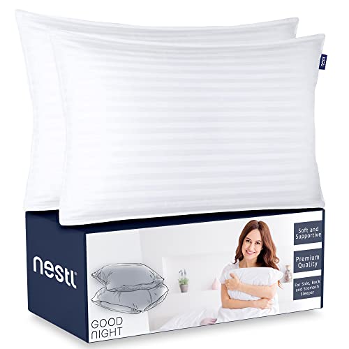  Bed Pillows For Sleeping - Down Alternative Sleep Pillows King Size Set Of 2-100% Cotton Pillow With Polyester Fiber Filling - Soft And Fluffy Pillow 20x 36 Inches