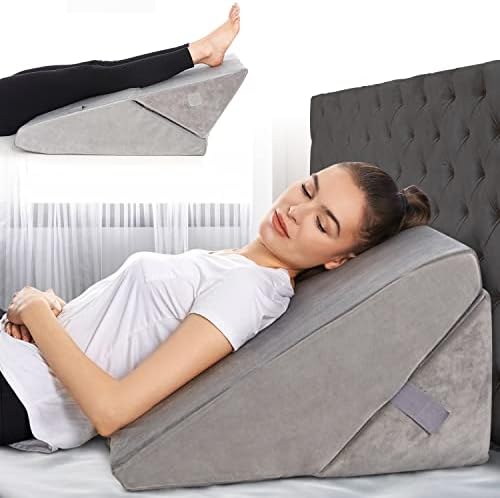  Leg Elevation Wedge Pillow - With Full Memory Foam Top, High-Density Leg Rest Elevating Foam Wedge - Relieves And Recovers Foot And Ankle Injury, Leg Pain, Hip, Knee Pain, Improves Blood Circulation