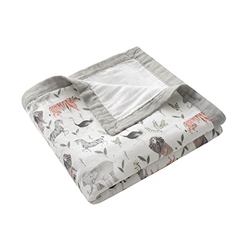  Little Jump Muslin Baby Quilt, Jungle Print Bamboo Muslin Quilt Toddler Blanket - Oversized 47" X 47" - 2 Layers Muslin Crib Blanket For Baby Boy And Girls (Jungle)