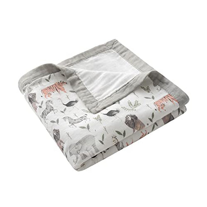  Little Jump Muslin Baby Quilt, Jungle Print Bamboo Muslin Quilt Toddler Blanket - Oversized 47" X 47" - 2 Layers Muslin Crib Blanket For Baby Boy And Girls (Jungle)