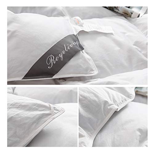  Premium Goose Feathers Down Comforter King Size All Season Medium Warmth Solid White 100% Cotton Cover Down Proof Duvet Insert With Corner Tabs, 60 Oz