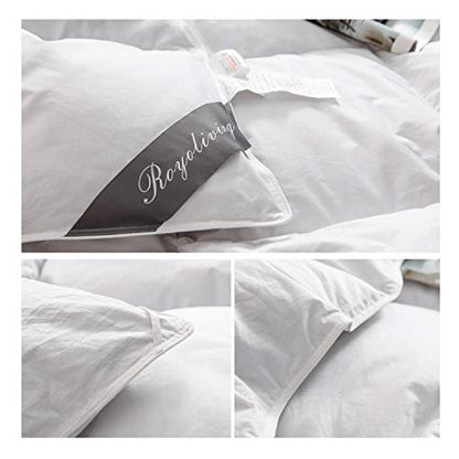  Premium Goose Feathers Down Comforter King Size All Season Medium Warmth Solid White 100% Cotton Cover Down Proof Duvet Insert With Corner Tabs, 60 Oz