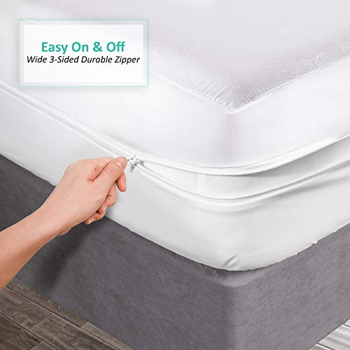  Premium Zippered Mattress Encasement - Water Proof Full Mattress Protector - Cotton Terry Top Fits 15 Inches Deep - Full