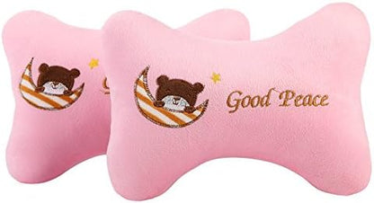  Seemehappy Cute Cartoon Animals Bone Shape Car Headrest Pillows Neck Pillow Cushions 2pcs (003)