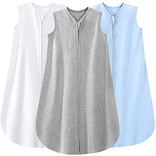  Yoofoss Baby Sleep Sack 0-6 Months Baby Wearable Blanket 100% Cotton 2-Way Zipper TOG 0.5 Toddler Sleeping Sack 3 Pack, Comfy Soft Lightweight Sleep Sacks For Babies(Small)