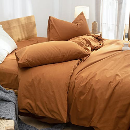  Burnt Orange Duvet Cover Twin Size, 100% Washed Cotton Duvet Cover Set Solid Orange Bedding Set Lightweight Comforter Cover 3 Pieces With Zipper Closure, 1 Duvet Cover 68x90 Inches And 2 Pillow Shams