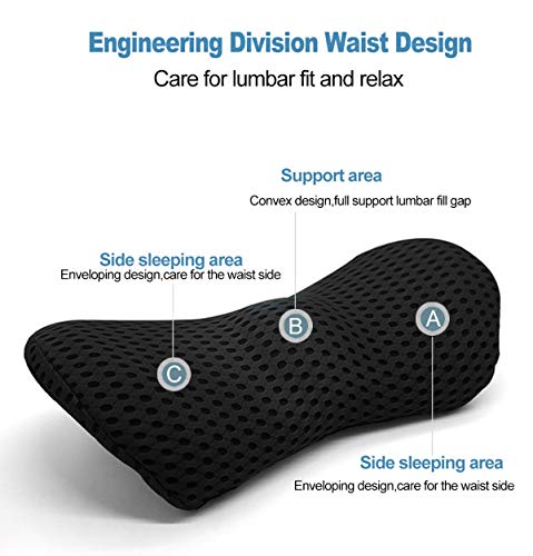  KOKYPLO Memory Foam Lumbar Support Back Cushion Pillow Balanced Firmness For Lower Back Pain Relief - Ideal Back Pillow For Office Chair,Car Seat, Recliner, Bed (Black)