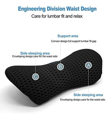  KOKYPLO Memory Foam Lumbar Support Back Cushion Pillow Balanced Firmness For Lower Back Pain Relief - Ideal Back Pillow For Office Chair,Car Seat, Recliner, Bed (Black)