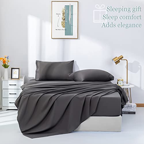  LBRO2M Bed Sheet Set Queen Size 16 Inches Deep Pocket 1800 Thread Count 100% Microfiber Sheet,Bedding Super Soft Comfortable, Cool Warm,4 Piece（Dark Grey）