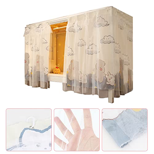 GENERIC Beautiful Gauze Bunk Bed Curtains Drapes With Lace Privacy Bed Canopy For Bottom, 2 Panels, Bear Rabbit