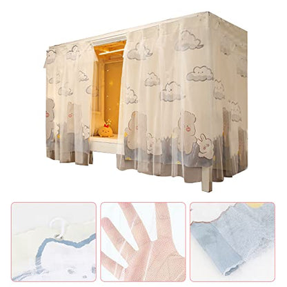 GENERIC Beautiful Gauze Bunk Bed Curtains Drapes With Lace Privacy Bed Canopy For Bottom, 2 Panels, Bear Rabbit