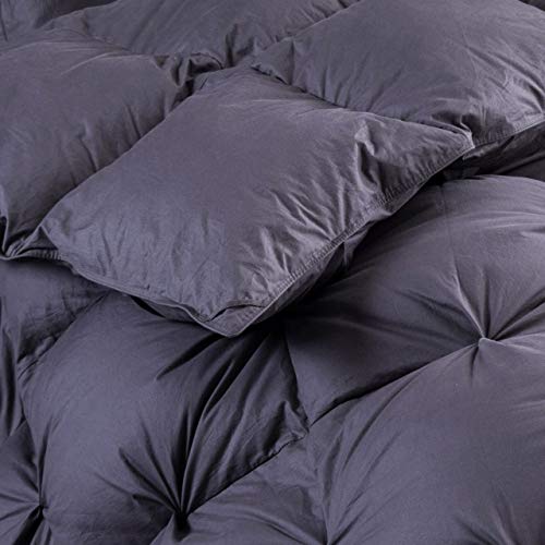  Xurious Goose Down Comforter Queen Size Duvet Insert, Premium Pinch Pleat Design, 1200 Thread Count 100% Egyptian Cotton, 750+ Fill Power, 60 Oz Fill Weight (Queen, Gray)