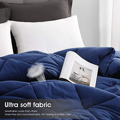  EDILLY All Season Twin Size Comforter For College Girls/Boys Soft Quilted Down Alternative Comforter Reversible Duvet Insert With Corner Tabs,Fluffy,64 By 88 Inches,Navy Blue