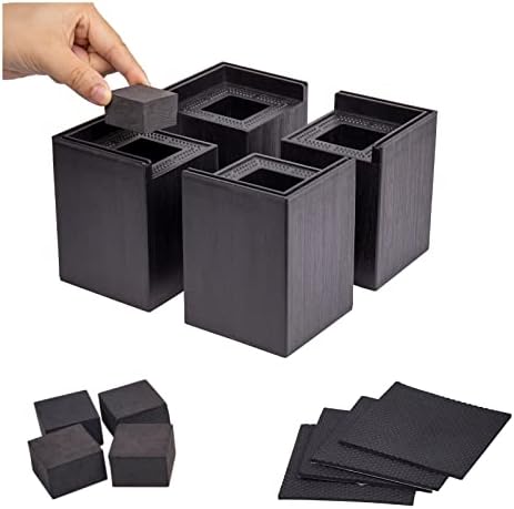  Jeethemy Bed Risers, Furniture Risers For Desk/Couch/Sofa/Table/Chair,Elevation In Heights Of 3 Or 5 Inches And Supports Up To 11000 Lbs,Extra Large With Heavy Duty Set Of 4,Black Rectangle 5 Inches