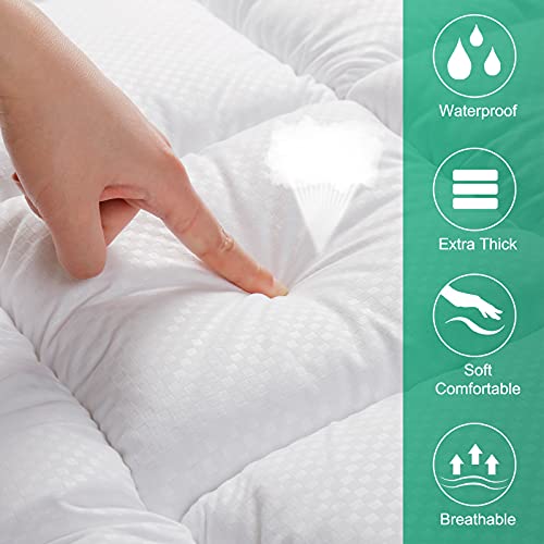  Extra Thick Waterproof Mattress Pad Queen Size Mattress Protector Bed Cover 8-21" Deep Pocket Cooling Quilted Fitted Pillow Top Mattress Topper