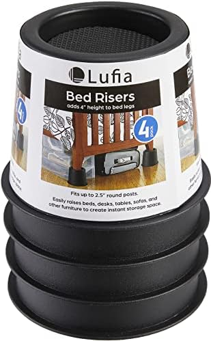  Lufia Bed Risers 4 Inch Heavy Duty, Bed Furniture Risers With Non-Slip Pad Ideal For Bed, Sofa, Table, Chair Or Desk, Set Of 4 (Black)