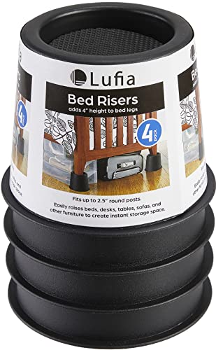  Lufia Bed Risers 4 Inch Heavy Duty, Bed Furniture Risers With Non-Slip Pad Ideal For Bed, Sofa, Table, Chair Or Desk, Set Of 4 (Black)
